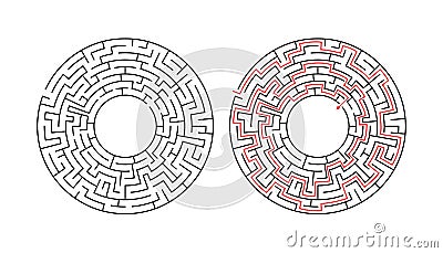 Vector circle maze isolated on white background. Education logic game labyrinth for kids. Vector Illustration